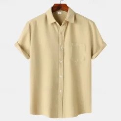 Sale OUKU Men's Shirt Summer Shirt Casual Shirt Beach Shirt Button Up Shirt White Light Green Navy Blue Blue Purple Short Sleeve Plain Lapel Vacation Hawaiian Pocket Clothing Apparel Polyester Fashion Casual