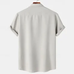 Sale OUKU Men's Shirt Summer Shirt Casual Shirt Beach Shirt Button Up Shirt White Light Green Navy Blue Blue Purple Short Sleeve Plain Lapel Vacation Hawaiian Pocket Clothing Apparel Polyester Fashion Casual
