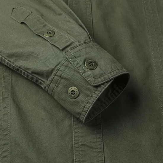 Outlet OUKU Men's Shirt Summer Shirt Casual Shirt Button Up Shirt Cargo Shirt Black White Red khaki Dark Blue Long Sleeve Plain Shirt Collar Vacation Hawaiian Pocket Clothing Apparel 100% Cotton Fashion Casual