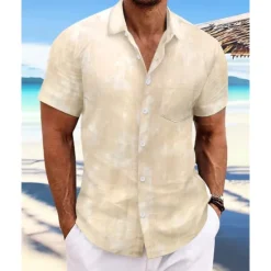 Sale OUKU Men's Shirt Summer Shirt Casual Shirt Beach Shirt Button Up Shirt Light Green Pink Wine Orange khaki Short Sleeve Tie Dye Lapel Vacation Hawaiian Front Pocket Clothing Apparel Fashion Casual
