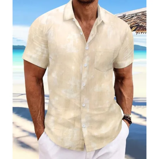 Sale OUKU Men's Shirt Summer Shirt Casual Shirt Beach Shirt Button Up Shirt Light Green Pink Wine Orange khaki Short Sleeve Tie Dye Lapel Vacation Hawaiian Front Pocket Clothing Apparel Fashion Casual