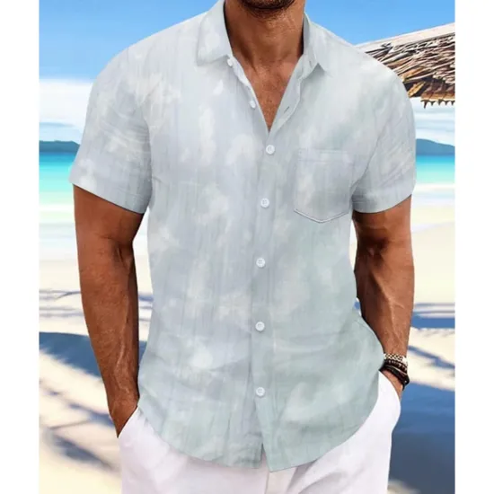 Sale OUKU Men's Shirt Summer Shirt Casual Shirt Beach Shirt Button Up Shirt Light Green Pink Wine Orange khaki Short Sleeve Tie Dye Lapel Vacation Hawaiian Front Pocket Clothing Apparel Fashion Casual