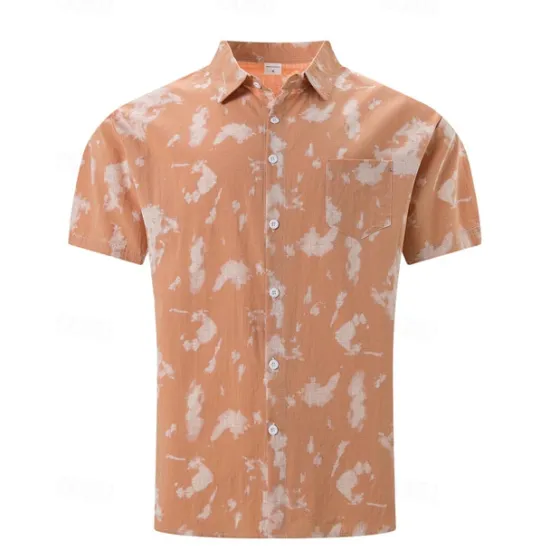 Sale OUKU Men's Shirt Summer Shirt Casual Shirt Beach Shirt Button Up Shirt Light Green Pink Wine Orange khaki Short Sleeve Tie Dye Lapel Vacation Hawaiian Front Pocket Clothing Apparel Fashion Casual