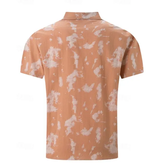 Sale OUKU Men's Shirt Summer Shirt Casual Shirt Beach Shirt Button Up Shirt Light Green Pink Wine Orange khaki Short Sleeve Tie Dye Lapel Vacation Hawaiian Front Pocket Clothing Apparel Fashion Casual