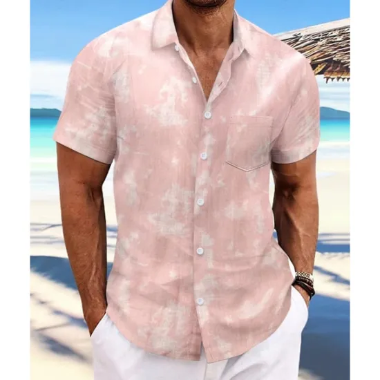 Sale OUKU Men's Shirt Summer Shirt Casual Shirt Beach Shirt Button Up Shirt Light Green Pink Wine Orange khaki Short Sleeve Tie Dye Lapel Vacation Hawaiian Front Pocket Clothing Apparel Fashion Casual
