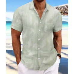 Sale OUKU Men's Shirt Summer Shirt Casual Shirt Beach Shirt Button Up Shirt Light Green Pink Wine Orange khaki Short Sleeve Tie Dye Lapel Vacation Hawaiian Front Pocket Clothing Apparel Fashion Casual