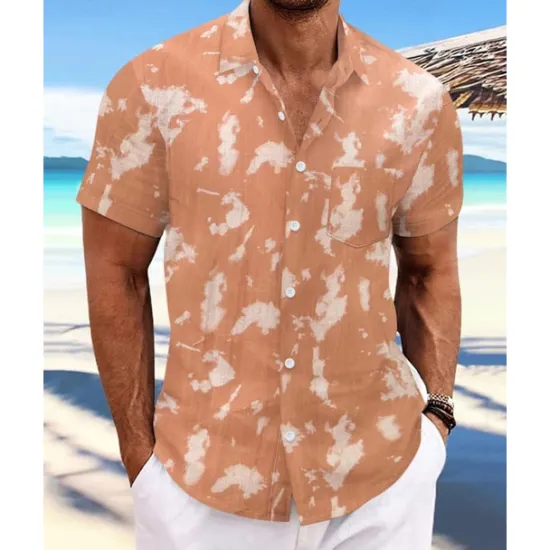 Sale OUKU Men's Shirt Summer Shirt Casual Shirt Beach Shirt Button Up Shirt Light Green Pink Wine Orange khaki Short Sleeve Tie Dye Lapel Vacation Hawaiian Front Pocket Clothing Apparel Fashion Casual
