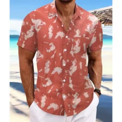 Sale OUKU Men's Shirt Summer Shirt Casual Shirt Beach Shirt Button Up Shirt Light Green Pink Wine Orange khaki Short Sleeve Tie Dye Lapel Vacation Hawaiian Front Pocket Clothing Apparel Fashion Casual