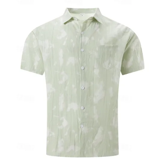Sale OUKU Men's Shirt Summer Shirt Casual Shirt Beach Shirt Button Up Shirt Light Green Pink Wine Orange khaki Short Sleeve Tie Dye Lapel Vacation Hawaiian Front Pocket Clothing Apparel Fashion Casual