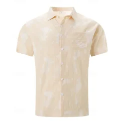 Sale OUKU Men's Shirt Summer Shirt Casual Shirt Beach Shirt Button Up Shirt Light Green Pink Wine Orange khaki Short Sleeve Tie Dye Lapel Vacation Hawaiian Front Pocket Clothing Apparel Fashion Casual