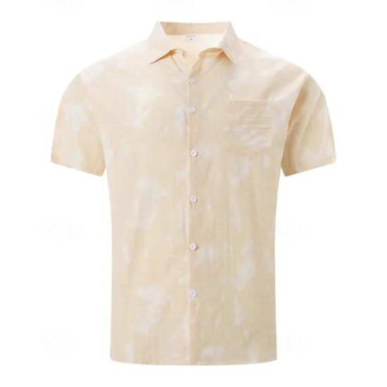 Sale OUKU Men's Shirt Summer Shirt Casual Shirt Beach Shirt Button Up Shirt Light Green Pink Wine Orange khaki Short Sleeve Tie Dye Lapel Vacation Hawaiian Front Pocket Clothing Apparel Fashion Casual