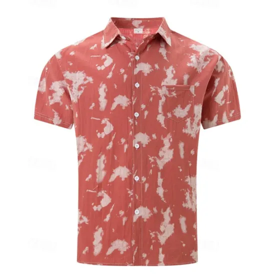 Sale OUKU Men's Shirt Summer Shirt Casual Shirt Beach Shirt Button Up Shirt Light Green Pink Wine Orange khaki Short Sleeve Tie Dye Lapel Vacation Hawaiian Front Pocket Clothing Apparel Fashion Casual