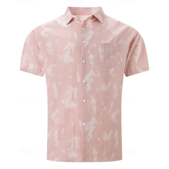 Sale OUKU Men's Shirt Summer Shirt Casual Shirt Beach Shirt Button Up Shirt Light Green Pink Wine Orange khaki Short Sleeve Tie Dye Lapel Vacation Hawaiian Front Pocket Clothing Apparel Fashion Casual