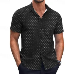 New OUKU Men's Shirt Summer Shirt Casual Shirt Beach Shirt Button Up Shirt Black White Pink Burgundy Navy Blue Short Sleeve Geometric Shirt Collar Vacation Hawaiian Clothing Apparel Polyester Fashion Casual