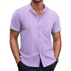 New OUKU Men's Shirt Summer Shirt Casual Shirt Beach Shirt Button Up Shirt Black White Pink Burgundy Navy Blue Short Sleeve Geometric Shirt Collar Vacation Hawaiian Clothing Apparel Polyester Fashion Casual