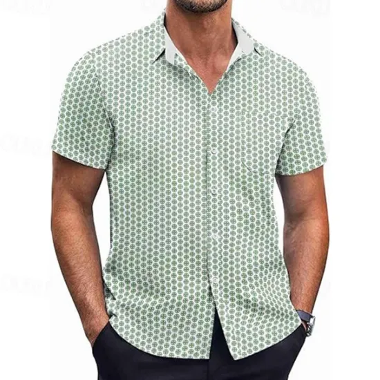 New OUKU Men's Shirt Summer Shirt Casual Shirt Beach Shirt Button Up Shirt Black White Pink Burgundy Navy Blue Short Sleeve Geometric Shirt Collar Vacation Hawaiian Clothing Apparel Polyester Fashion Casual