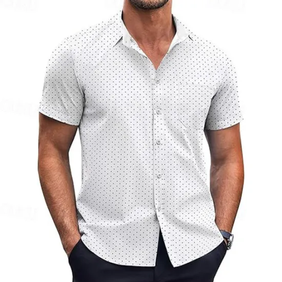 New OUKU Men's Shirt Summer Shirt Casual Shirt Beach Shirt Button Up Shirt Black White Pink Burgundy Navy Blue Short Sleeve Geometric Shirt Collar Vacation Hawaiian Clothing Apparel Polyester Fashion Casual
