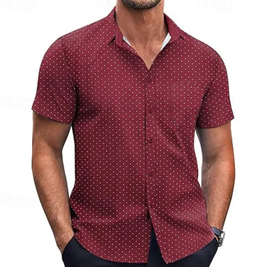New OUKU Men's Shirt Summer Shirt Casual Shirt Beach Shirt Button Up Shirt Black White Pink Burgundy Navy Blue Short Sleeve Geometric Shirt Collar Vacation Hawaiian Clothing Apparel Polyester Fashion Casual