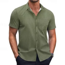 New OUKU Men's Shirt Summer Shirt Casual Shirt Beach Shirt Button Up Shirt Black White Pink Burgundy Navy Blue Short Sleeve Geometric Shirt Collar Vacation Hawaiian Clothing Apparel Polyester Fashion Casual