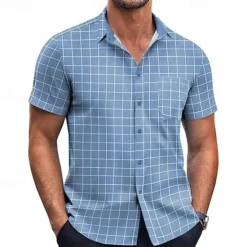 New OUKU Men's Shirt Summer Shirt Casual Shirt Beach Shirt Button Up Shirt Black White Pink Burgundy Navy Blue Short Sleeve Geometric Shirt Collar Vacation Hawaiian Clothing Apparel Polyester Fashion Casual