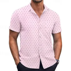 New OUKU Men's Shirt Summer Shirt Casual Shirt Beach Shirt Button Up Shirt Black White Pink Burgundy Navy Blue Short Sleeve Geometric Shirt Collar Vacation Hawaiian Clothing Apparel Polyester Fashion Casual