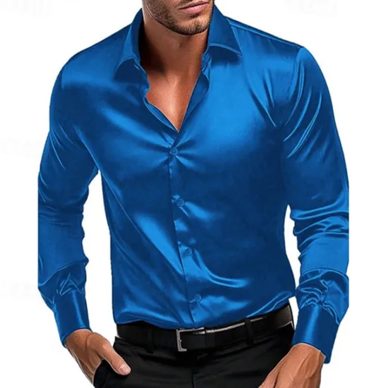 Sale OUKU Men's Shirt Summer Shirt Casual Shirt Beach Shirt Button Up Shirt Black White Wine Royal Blue Green Long Sleeve Plain Lapel Vacation Hawaiian Button-Down Clothing Apparel Polyester Fashion Casual