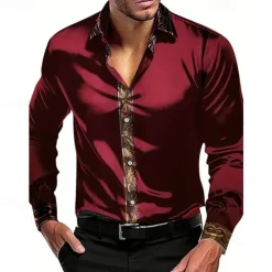 New OUKU Men's Shirt Summer Shirt Casual Shirt Beach Shirt Collared Shirt Button Up Shirt Black White Wine Blue Green Long Sleeve Color Block Lapel Vacation Hawaiian Patchwork Clothing Apparel Polyester