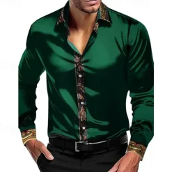 New OUKU Men's Shirt Summer Shirt Casual Shirt Beach Shirt Collared Shirt Button Up Shirt Black White Wine Blue Green Long Sleeve Color Block Lapel Vacation Hawaiian Patchwork Clothing Apparel Polyester