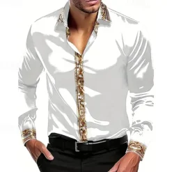 New OUKU Men's Shirt Summer Shirt Casual Shirt Beach Shirt Collared Shirt Button Up Shirt Black White Wine Blue Green Long Sleeve Color Block Lapel Vacation Hawaiian Patchwork Clothing Apparel Polyester