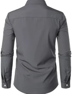 OUKU Men's Shirt Summer Shirt Casual Shirt Collared Shirt Button Up Shirt Black Navy Blue Army Green Dark Gray Gray Long Sleeve Plain Lapel Vacation Daily Clothing Apparel Cotton Cotton Blend Fashion