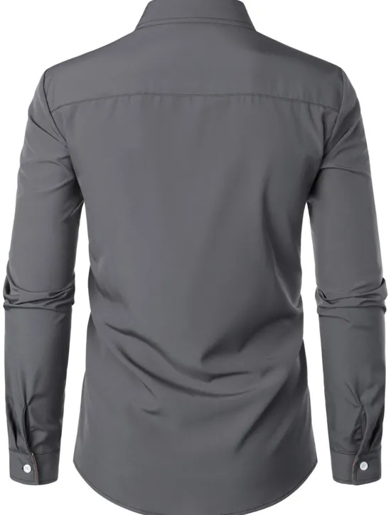 OUKU Men's Shirt Summer Shirt Casual Shirt Collared Shirt Button Up Shirt Black Navy Blue Army Green Dark Gray Gray Long Sleeve Plain Lapel Vacation Daily Clothing Apparel Cotton Cotton Blend Fashion
