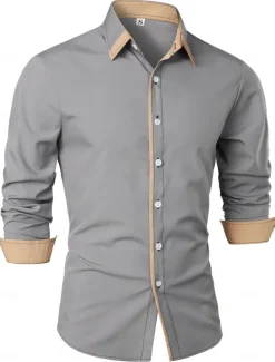 OUKU Men's Shirt Summer Shirt Casual Shirt Collared Shirt Button Up Shirt Black Navy Blue Army Green Dark Gray Gray Long Sleeve Plain Lapel Vacation Daily Clothing Apparel Cotton Cotton Blend Fashion