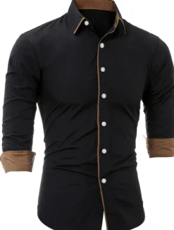 OUKU Men's Shirt Summer Shirt Casual Shirt Collared Shirt Button Up Shirt Black Navy Blue Army Green Dark Gray Gray Long Sleeve Plain Lapel Vacation Daily Clothing Apparel Cotton Cotton Blend Fashion
