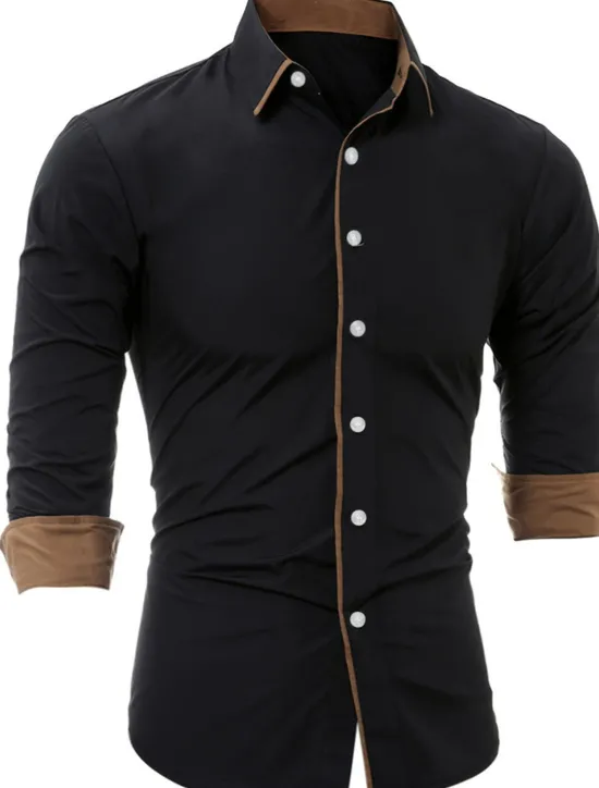 OUKU Men's Shirt Summer Shirt Casual Shirt Collared Shirt Button Up Shirt Black Navy Blue Army Green Dark Gray Gray Long Sleeve Plain Lapel Vacation Daily Clothing Apparel Cotton Cotton Blend Fashion