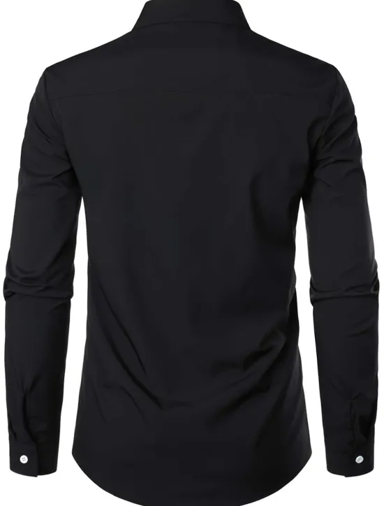 OUKU Men's Shirt Summer Shirt Casual Shirt Collared Shirt Button Up Shirt Black Navy Blue Army Green Dark Gray Gray Long Sleeve Plain Lapel Vacation Daily Clothing Apparel Cotton Cotton Blend Fashion