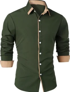 OUKU Men's Shirt Summer Shirt Casual Shirt Collared Shirt Button Up Shirt Black Navy Blue Army Green Dark Gray Gray Long Sleeve Plain Lapel Vacation Daily Clothing Apparel Cotton Cotton Blend Fashion