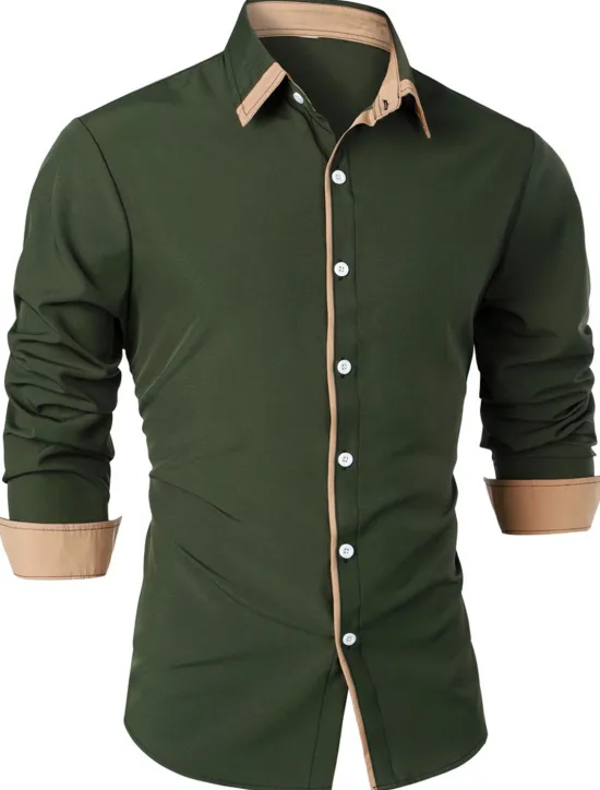 OUKU Men's Shirt Summer Shirt Casual Shirt Collared Shirt Button Up Shirt Black Navy Blue Army Green Dark Gray Gray Long Sleeve Plain Lapel Vacation Daily Clothing Apparel Cotton Cotton Blend Fashion