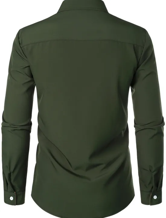 OUKU Men's Shirt Summer Shirt Casual Shirt Collared Shirt Button Up Shirt Black Navy Blue Army Green Dark Gray Gray Long Sleeve Plain Lapel Vacation Daily Clothing Apparel Cotton Cotton Blend Fashion