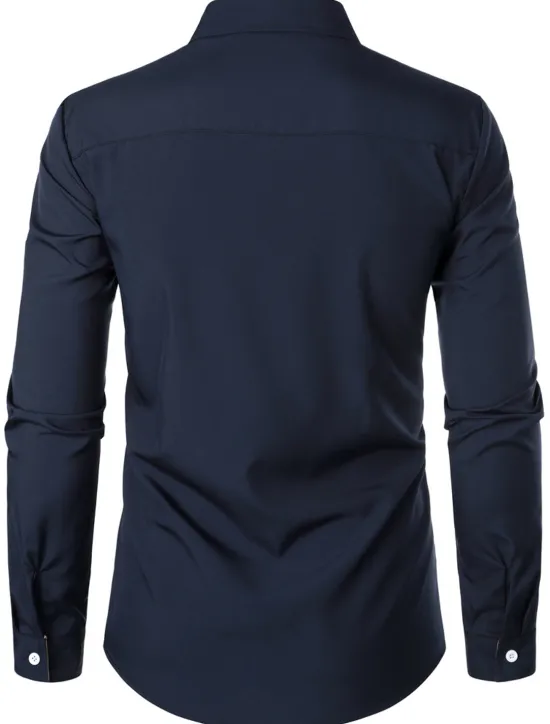 OUKU Men's Shirt Summer Shirt Casual Shirt Collared Shirt Button Up Shirt Black Navy Blue Army Green Dark Gray Gray Long Sleeve Plain Lapel Vacation Daily Clothing Apparel Cotton Cotton Blend Fashion