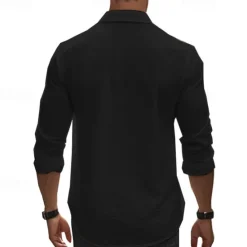 Hot OUKU Men's Shirt Summer Shirt Casual Shirt Beach Shirt Button Up Shirt Black White khaki Dark Gray Light Blue Long Sleeve Plain Lapel Vacation Hawaiian Button-Down Clothing Apparel 100% Cotton Fashion