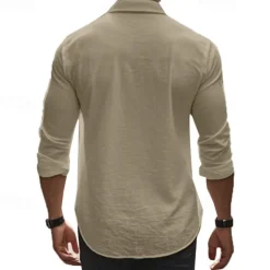 Hot OUKU Men's Shirt Summer Shirt Casual Shirt Beach Shirt Button Up Shirt Black White khaki Dark Gray Light Blue Long Sleeve Plain Lapel Vacation Hawaiian Button-Down Clothing Apparel 100% Cotton Fashion
