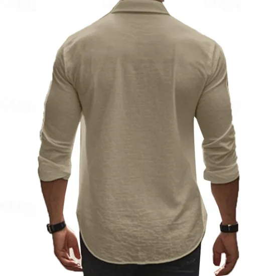 Hot OUKU Men's Shirt Summer Shirt Casual Shirt Beach Shirt Button Up Shirt Black White khaki Dark Gray Light Blue Long Sleeve Plain Lapel Vacation Hawaiian Button-Down Clothing Apparel 100% Cotton Fashion
