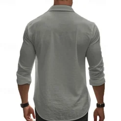 Hot OUKU Men's Shirt Summer Shirt Casual Shirt Beach Shirt Button Up Shirt Black White khaki Dark Gray Light Blue Long Sleeve Plain Lapel Vacation Hawaiian Button-Down Clothing Apparel 100% Cotton Fashion