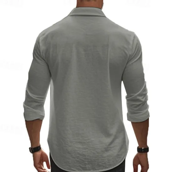 Hot OUKU Men's Shirt Summer Shirt Casual Shirt Beach Shirt Button Up Shirt Black White khaki Dark Gray Light Blue Long Sleeve Plain Lapel Vacation Hawaiian Button-Down Clothing Apparel 100% Cotton Fashion