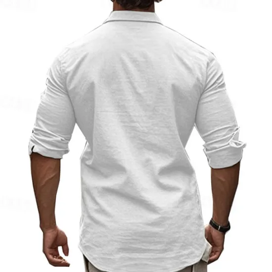 Hot OUKU Men's Shirt Summer Shirt Casual Shirt Beach Shirt Button Up Shirt Black White khaki Dark Gray Light Blue Long Sleeve Plain Lapel Vacation Hawaiian Button-Down Clothing Apparel 100% Cotton Fashion