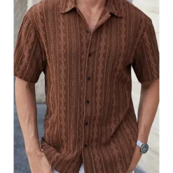 Discount OUKU Men's Shirt Summer Shirt Casual Shirt Beach Shirt Button Up Shirt Black White Brown Short Sleeve Plain Shirt Collar Vacation Hawaiian Clothing Apparel Polyester Fashion Casual Comfortable