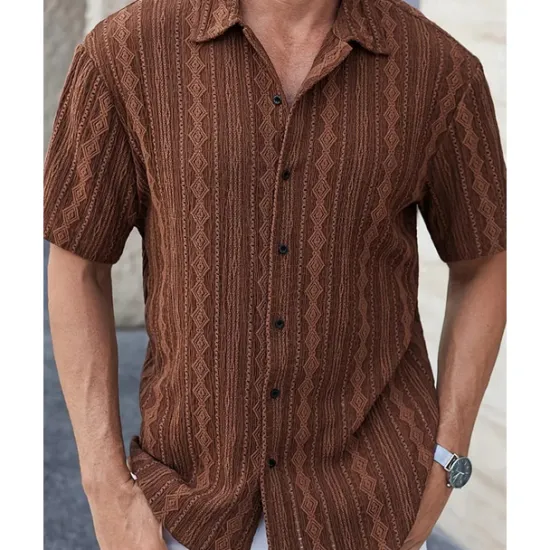 Discount OUKU Men's Shirt Summer Shirt Casual Shirt Beach Shirt Button Up Shirt Black White Brown Short Sleeve Plain Shirt Collar Vacation Hawaiian Clothing Apparel Polyester Fashion Casual Comfortable