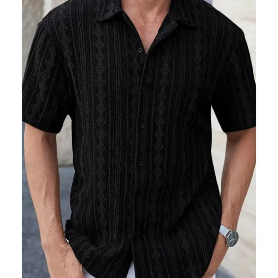 Discount OUKU Men's Shirt Summer Shirt Casual Shirt Beach Shirt Button Up Shirt Black White Brown Short Sleeve Plain Shirt Collar Vacation Hawaiian Clothing Apparel Polyester Fashion Casual Comfortable