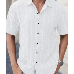 Discount OUKU Men's Shirt Summer Shirt Casual Shirt Beach Shirt Button Up Shirt Black White Brown Short Sleeve Plain Shirt Collar Vacation Hawaiian Clothing Apparel Polyester Fashion Casual Comfortable