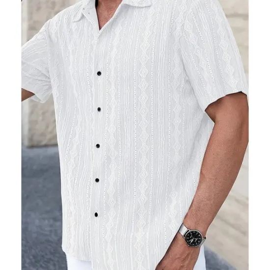 Discount OUKU Men's Shirt Summer Shirt Casual Shirt Beach Shirt Button Up Shirt Black White Brown Short Sleeve Plain Shirt Collar Vacation Hawaiian Clothing Apparel Polyester Fashion Casual Comfortable